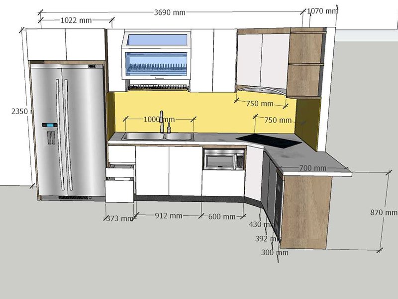 Kích Thước Bàn Bếp Chữ L Là Bao Nhiêu