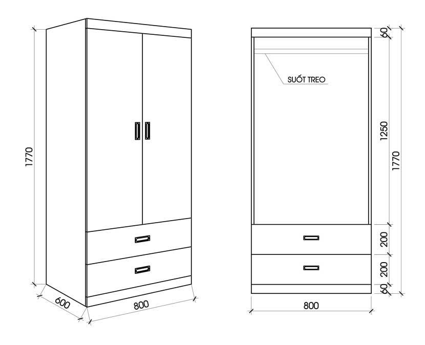 Cách Tính Kích Thước Tủ Quần áo