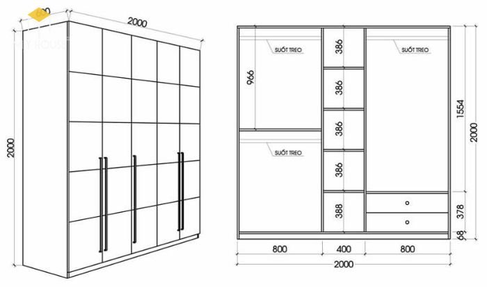 Kích Thước Tủ Quần áo Kịch Trần